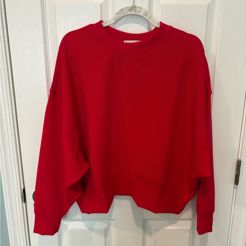 Zenana Raised Ribbed ballon sleeve dolman top, in red, size small